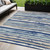 5' X 8' Navy Blue Beige And Ivory Striped Washable Indoor Outdoor Area Rug