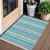 3' X 5' Teal Blue Gray And Ivory Striped Washable Indoor Outdoor Area Rug