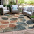 5' X 8' Beige Copper And Denim Blue Floral Washable Indoor Outdoor Area Rug