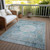 3' X 5' Teal Blue Aqua And Gray Oriental Washable Indoor Outdoor Area Rug