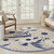 8' Blue and Gray Round Floral Indoor Outdoor Area Rug - Blue, Gray