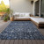 5' X 8' Navy Blue And Sky Blue Oriental Washable Indoor Outdoor Area Rug