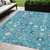 5' X 8' Teal Blue Purple And Ivory Oriental Washable Indoor Outdoor Area Rug