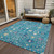 5' X 8' Teal Blue Purple And Ivory Oriental Washable Indoor Outdoor Area Rug