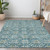 5' X 8' Teal Blue Gray And Gold Floral Washable Indoor Outdoor Area Rug
