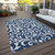 5' X 8' Navy Blue And Ivory Floral Washable Indoor Outdoor Area Rug