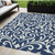 5' X 8' Navy Blue And Ivory Floral Washable Indoor Outdoor Area Rug