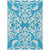 5' X 8' Turquoise And Ivory Damask Washable Indoor Outdoor Area Rug