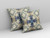 16" X 16" Cream And Blue Floral Blown Seam Suede Throw Pillow