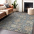 5' X 8' Denim Blue Brown And Beige Damask Washable Indoor Outdoor Area Rug