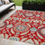 5' X 8' Red Beige And Navy Blue Floral Washable Indoor Outdoor Area Rug