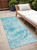 8' Runner Teal Abstract Washable Non Skid Indoor Outdoor Runner Rug Transitional Style - Teal Blue Color