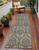 8' Taupe And Beige Damask Washable Indoor Outdoor Runner Rug