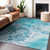3' X 5' Teal Blue And Ivory Abstract Washable Indoor Outdoor Area Rug - Teal Blue, Ivory