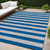 5' X 8' Blue and Ivory Striped Washable Indoor Outdoor Area Rug