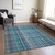 5' X 8' Blue Teal and Gray Plaid Washable Non Skid Indoor Outdoor Area Rug
