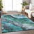 3' X 5' Teal Blue And Ivory Floral Washable Indoor Outdoor Area Rug - 880016672640