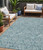 5' X 8' Teal Blue And Ivory Floral Washable Indoor Outdoor Area Rug - 608219197278