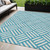 5' X 8' Teal Blue And Ivory Geometric Washable Indoor Outdoor Area Rug - Teal Blue, Ivory