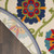 4' Navy Blue Beige Green Blue And Red Round Floral Indoor Outdoor Area Rug