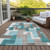 5' X 8' Teal Blue Aqua And Beige Abstract Washable Indoor Outdoor Area Rug