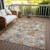 3' X 5' Terra Cotta Beige And Teal Blue Geometric Washable Indoor Outdoor Area Rug
