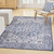 8' X 10' Gray Ivory and Blue Floral Distressed Washable Area Rug Polyester