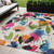 5' X 8' Ivory Pink Orange And Blue Floral Washable Indoor Outdoor Area Rug