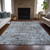 3' X 5' Blue And Taupe Abstract Washable Indoor Outdoor Area Rug