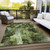 5' X 8' Green Floral Washable Non Skid Indoor Outdoor Area Rug - Green