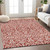 3' X 5' Red And Ivory Damask Washable Indoor Outdoor Area Rug