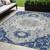 5' X 8' Navy Blue Ivory And Gray Oriental Washable Indoor Outdoor Area Rug