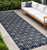 8' Ivory And Navy Blue Geometric Indoor Outdoor Runner Rug