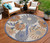 8' Beige Round Floral Indoor Outdoor Area Rug - Beige