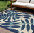 8' X 11' Navy Blue And Ivory Palm Leaf Indoor Outdoor Area Rug