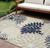 9' X 12' Gray Ivory And Navy Blue Floral Indoor Outdoor Area Rug