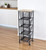 41" Black And Natural Metal And Wood Basket Storage Rolling Cabinet