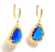 Royal Blue Dangle Earrings, 925 Sterling Silver, Yellow Gold Embraced