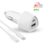 HyperGear SpeedBoost 25W USB-C PD + 12W USB Fast Car Charger with PPS | 4ft MFi Lightning Cable