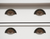 Set of Six Distressed Bronze Metal Cup Drawer Pull Knobs