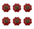 Set of Six Red Flower Shape Ceramic Drawer Pull Knobs