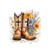 Sticker Boots With Cross And Flowers