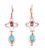 Turquoise & Amethyst Dangle Earrings, 925 Sterling Silver, Rose Gold