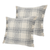 Set of Two 20" Off White And Gray Plaid Cotton Throw Pillows with Fringe