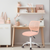 Baby Pink and White Adjustable Height Swivel Rolling Office Chair