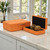 Set Of Two Orange Faux Shagreen Jewelry Boxes With Decorative Hardware