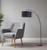 86" Black Metal Arc Floor Lamp With Black Fabric Drum Shade
