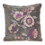18" Taupe and Purple Cotton Throw Pillow With Embroidery