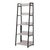 67" Natural and Black Metal Five Tier Ladder Bookcase