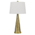 27" Antiqued Brass Metal Geometric Table Lamp With White Empire Shade